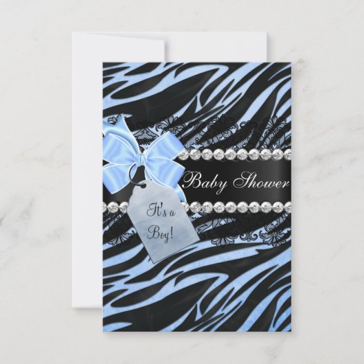 Blue Zebra Print Boy Baby shower Uitnodiging (Voorkant)