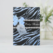 Blue Zebra Print Boy Baby shower Uitnodiging (Staand voorkant)