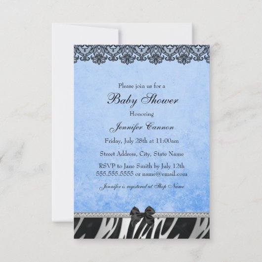 Blue Zebra Print Boy Baby shower Uitnodiging (Achterkant)