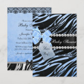 Blue Zebra Print Boy Baby shower Uitnodiging (Voorkant / Achterkant)