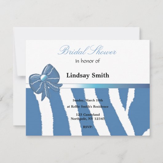 Blue Zebra Print Bridal Shower Uitnodiging (Voorkant)