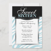 Blue Zebra Print Sweet 16 Birthday-uitnodigingen Kaart (Voorkant)