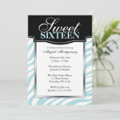 Blue Zebra Print Sweet 16 Birthday-uitnodigingen Kaart (Staand voorkant)