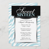 Blue Zebra Print Sweet 16 Birthday-uitnodigingen Kaart (Voorkant / Achterkant)