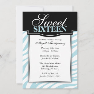 Blue Zebra Print Sweet 16 Birthday-uitnodigingen Kaart