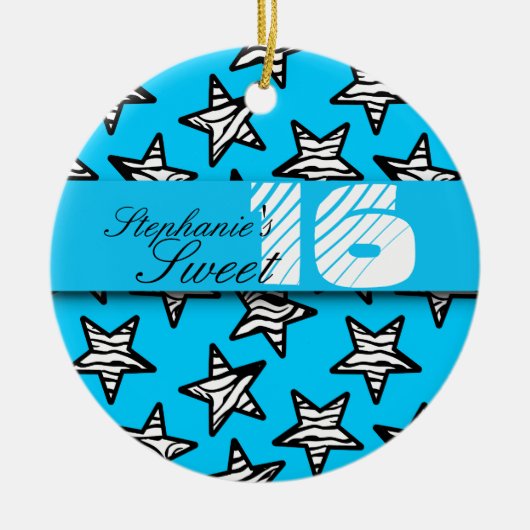 Blue zebra stars Sweet 16 Verjaardag Ornament (Voorkant)