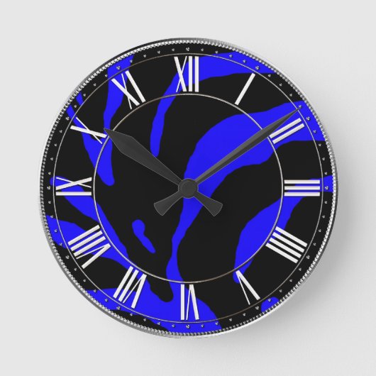 Blue Zebra Stripe Animal Print Ronde Klok (Voorkant)