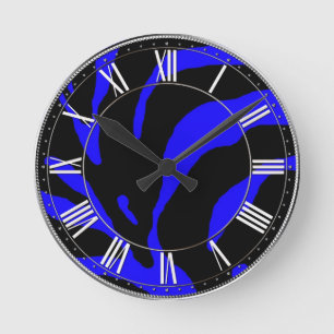 Blue Zebra Stripe Animal Print Ronde Klok