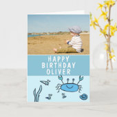 Blue Zee Animals Crab Shell Boy Verjaardagsfoto Kaart (Gele Bloem)