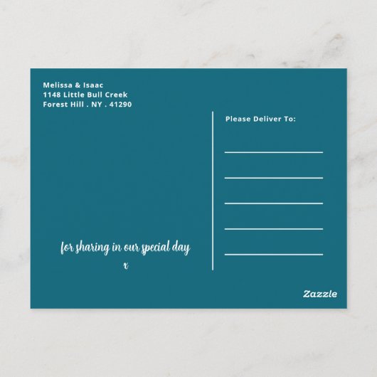 Blue Zee Beach bruiloft dank u Briefkaart (Achterkant)