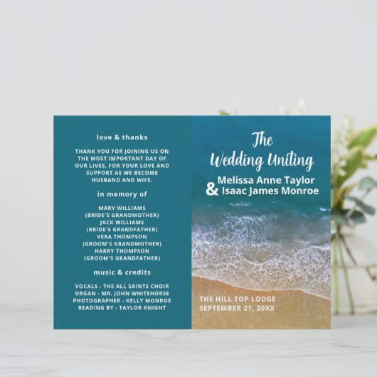 Blue Zee Beach bruiloft programma (Staand voorkant)