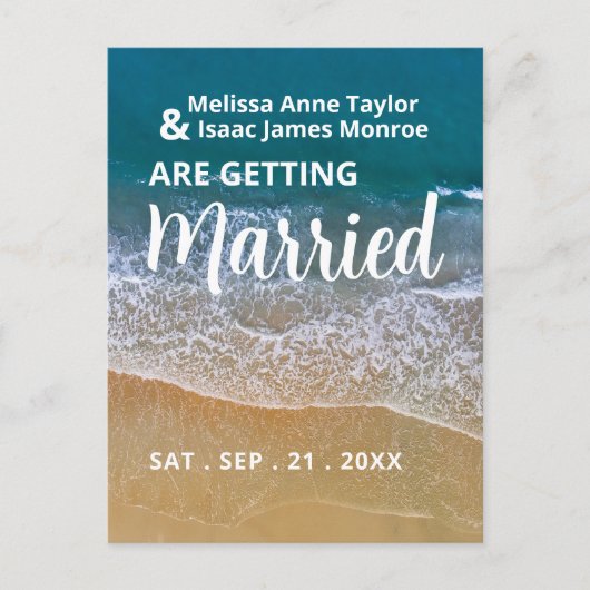 Blue Zee Beach Bruiloft Save The Date Aankondigingskaart (Voorkant)