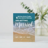 Blue Zee Beach Bruiloft Save The Date Aankondigingskaart (Staand voorkant)