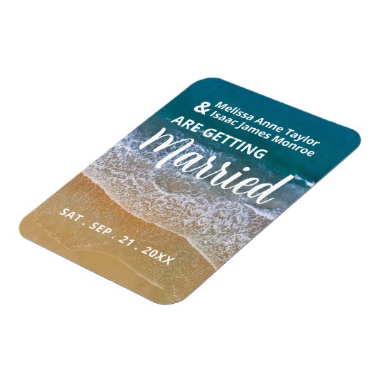 Blue Zee Beach Bruiloft Save The Date Magneet (Linkerzijde)