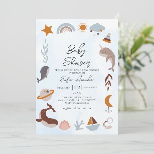 Blue Zee Boho Lijst Baby shower Kaart (Staand voorkant)