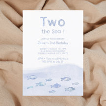 Blue zee Fish Boy's 2e verjaardag uitnodiging