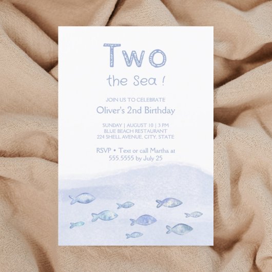 Blue zee Fish Boy's 2e verjaardag uitnodiging