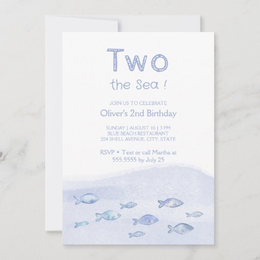 Blue zee Fish Boy's 2e verjaardag uitnodiging (Voorkant)