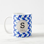 Blue Zee Heart Pattern met modern Monogram Koffiemok (Links)