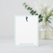 Blue Zee Horse op Mint Stripes Notitiekaarten Kaart (Staand voorkant)