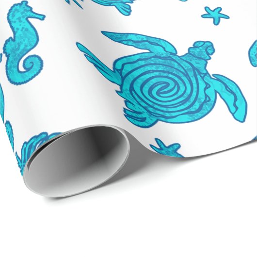 Blue Zee Life Pattern op White Cadeaupapier (Rol Hoek)