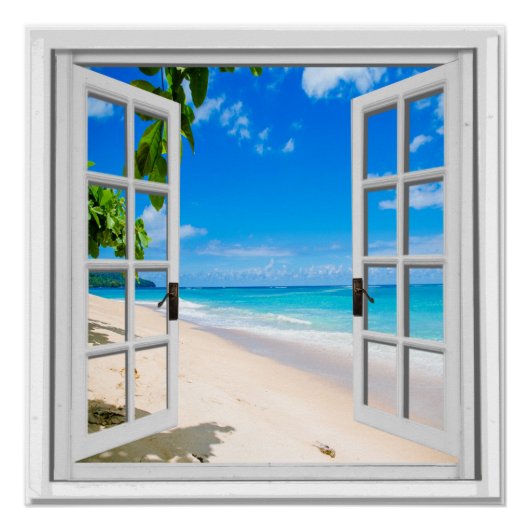 Blue Zee Ocean Uitzicht Fake Window Poster (Voorkant)