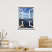 Blue Zee Ocean Uitzicht Faux Venster Poster (Keuken)