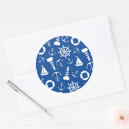 Blue Zee Pattern Ronde Sticker (Envelop)