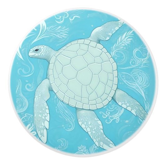 Blue Zee Turtle Ocean Theme Keramische Knop (Voorkant)