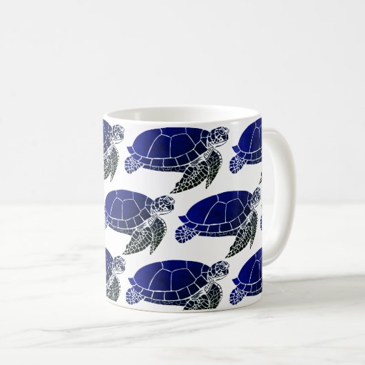 Blue Zee Turtle Pattern Koffiemok (Voorkant rechts)