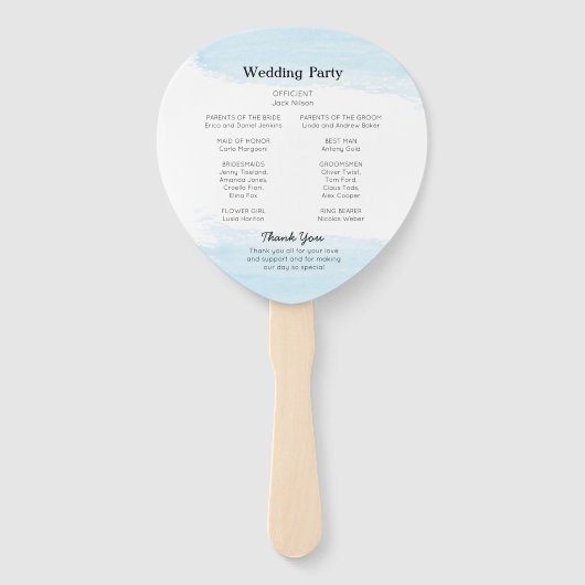 Blue Zee Waterverf Theme Wedding Programme Handwaaier (Achterkant)