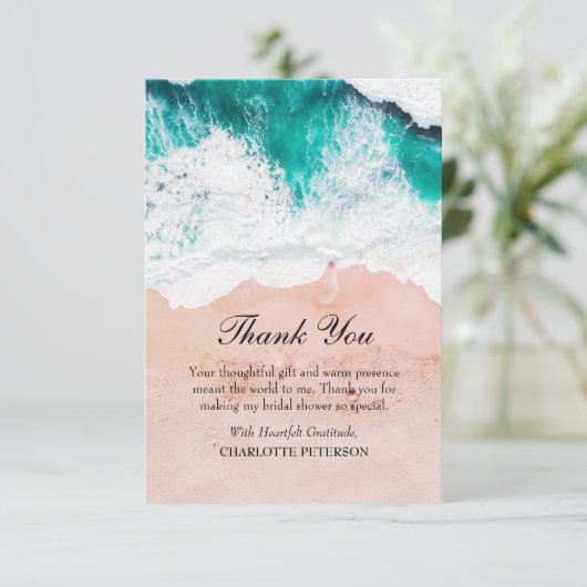 Blue Zee Waves Beach Thema Vrijgezellenfeest Bedankkaart (Staand voorkant)