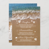 Blue Zee Waves en Sand Beach Bruiloft Informatie Informatiekaartje (Voorkant / Achterkant)