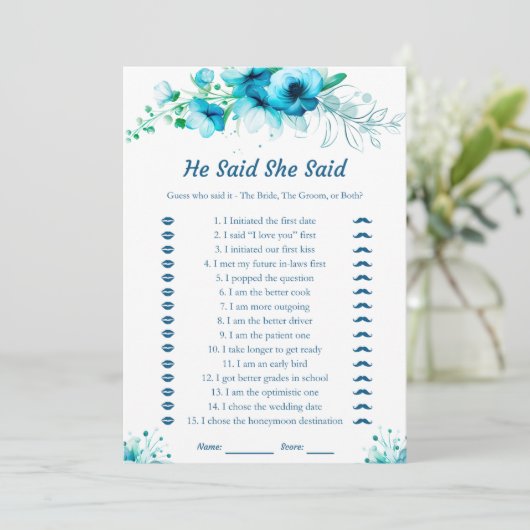 Blue zei dat ze Vrijgezellenfeest spel Kaart zei (Staand voorkant)