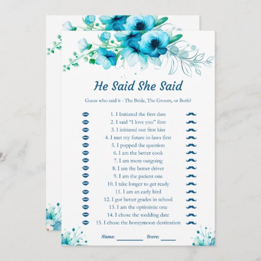 Blue zei dat ze Vrijgezellenfeest spel Kaart zei (Voorkant / Achterkant)