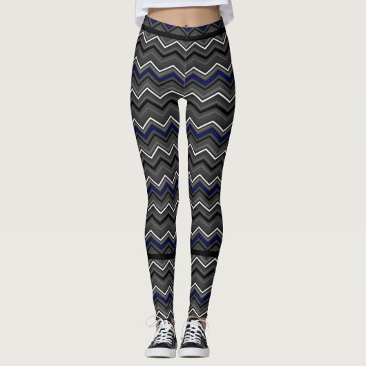 Blue Zig Zag met zwarte streping...RA Leggings (Voorkant)