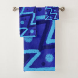 Blue Zig Zags Dots Funky Pattern  Bad Handdoek