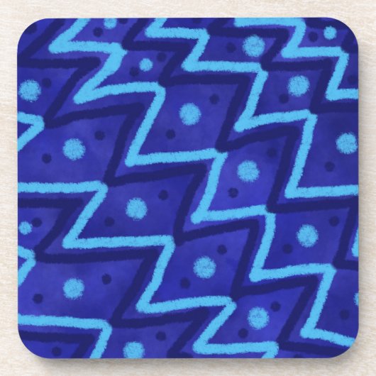 Blue Zig Zags Dots Funky Pattern  Bier Onderzetter (Voorkant)