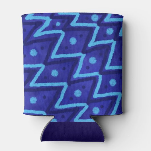 Blue Zig Zags Dots Funky Pattern  Blikjeskoeler (Achterkant)