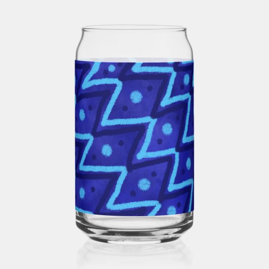 Blue Zig Zags Dots Funky Pattern  Blikvorm Glas (Achterkant)