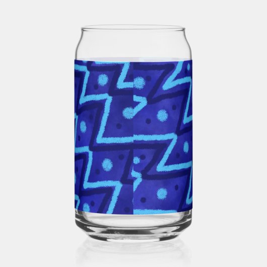 Blue Zig Zags Dots Funky Pattern  Blikvorm Glas (Rechts)