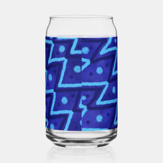 Blue Zig Zags Dots Funky Pattern  Blikvorm Glas (Links)