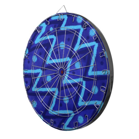 Blue Zig Zags Dots Funky Pattern  Dartbord (Voorkant Rechts)