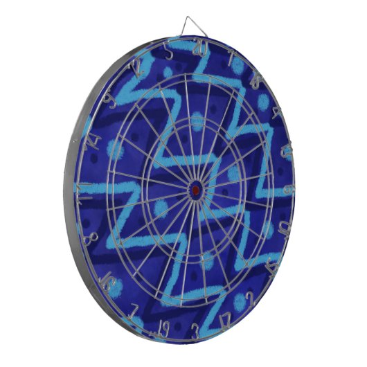 Blue Zig Zags Dots Funky Pattern  Dartbord (Voorkant Links)