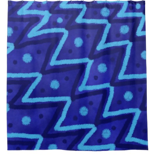 Blue Zig Zags Dots Funky Pattern  Douchegordijn (Voorkant)