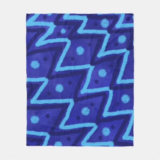 Blue Zig Zags Dots Funky Pattern  Fleece Deken (Voorkant)