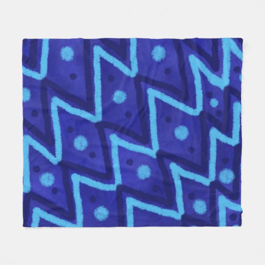 Blue Zig Zags Dots Funky Pattern  Fleece Deken (Voorkant (Horizontaal))