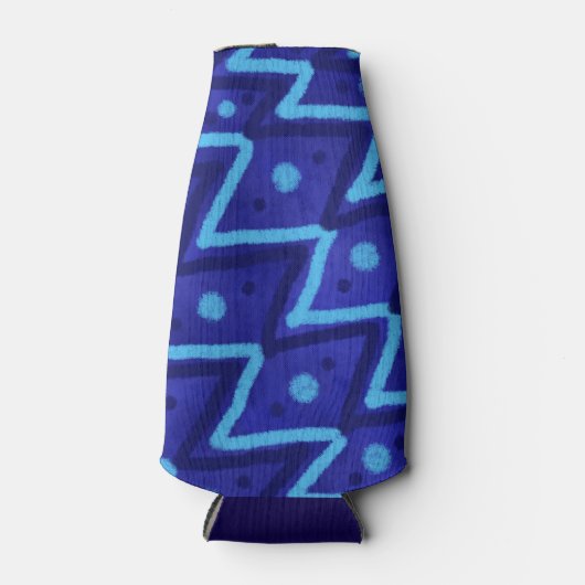 Blue Zig Zags Dots Funky Pattern  Flesjeskoeler (Voorkant)