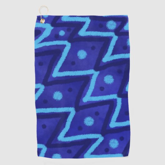Blue Zig Zags Dots Funky Pattern  Golfhanddoek (Voorkant)