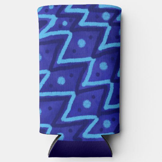 Blue Zig Zags Dots Funky Pattern  Seltzer Blikjeskoeler (Voorkant)